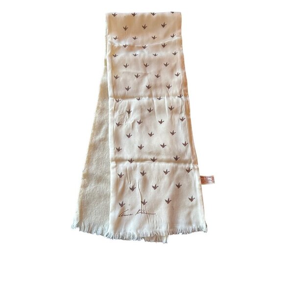 Anne Klein Cream Beige Bird Flying Bird Print Silk Wool Lined Scarf - Picture 1 of 8